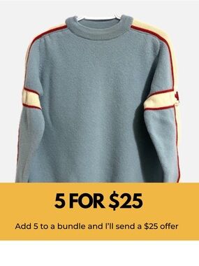 Blue Crewneck Canada Sweater with Red and Cream Stripes